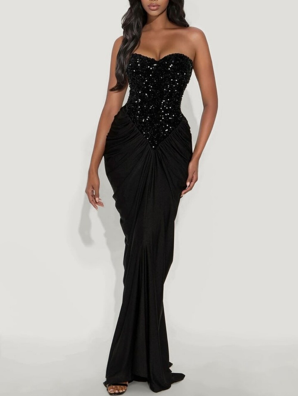 Strapless Black Sequin Mermaid Evening Dress